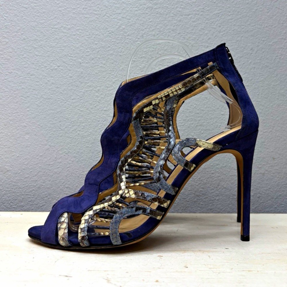 Alexandre Birman Purple Suede Python Leather Caged High Heels Size 40